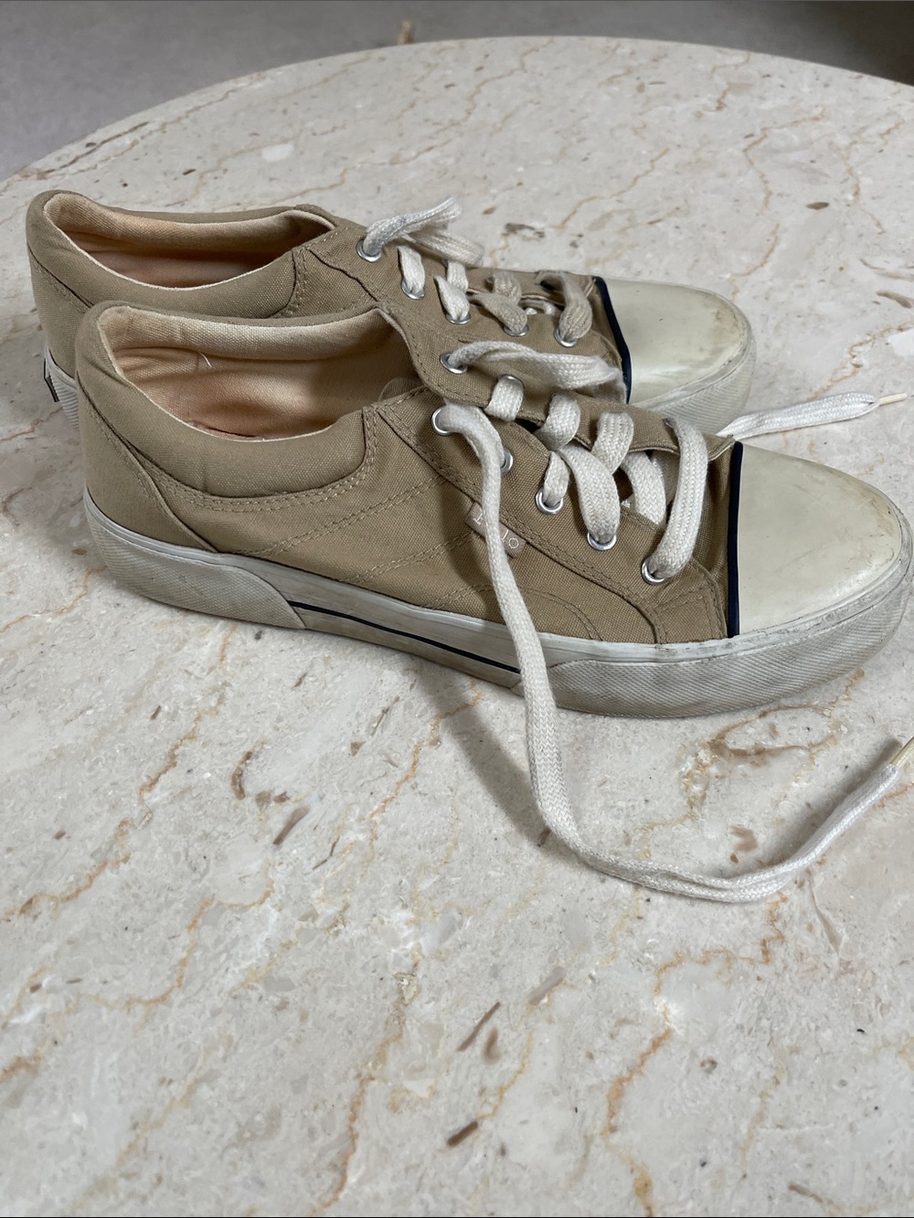 Lauren Ralph Lauren Tan Canvas Low-Top Sneakers with White Laces